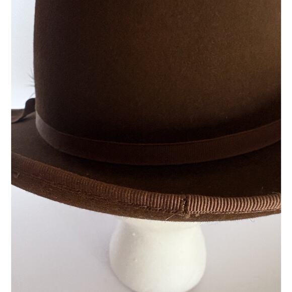 Vintage Dobbs Mens Brown Wool Felt Black Feather Fedora Hat 7 1/4 - Picture 5 of 16